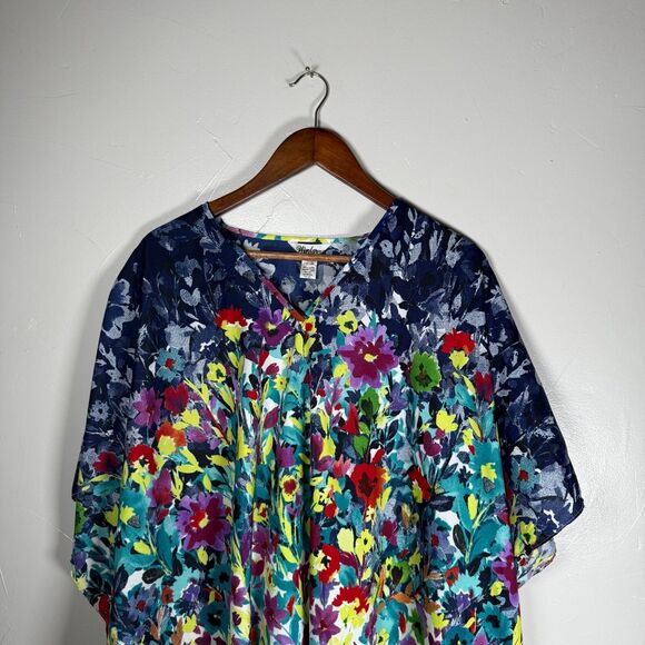 Winlar Kimono House Dress Colorful Floral Watercolor One Size Fits Most - Picture 2 of 12
